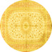 Round Machine Washable Medallion Yellow Traditional Rug, wshtr3181yw