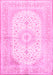 Machine Washable Medallion Pink Traditional Rug, wshtr3181pnk