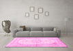 Machine Washable Medallion Pink Traditional Rug in a Living Room, wshtr3181pnk