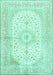 Machine Washable Medallion Turquoise Traditional Area Rugs, wshtr3181turq