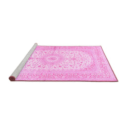 Sideview of Machine Washable Medallion Pink Traditional Rug, wshtr3181pnk