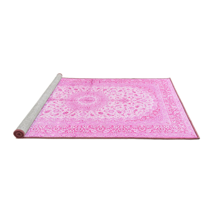 Sideview of Machine Washable Medallion Pink Traditional Rug, wshtr3181pnk