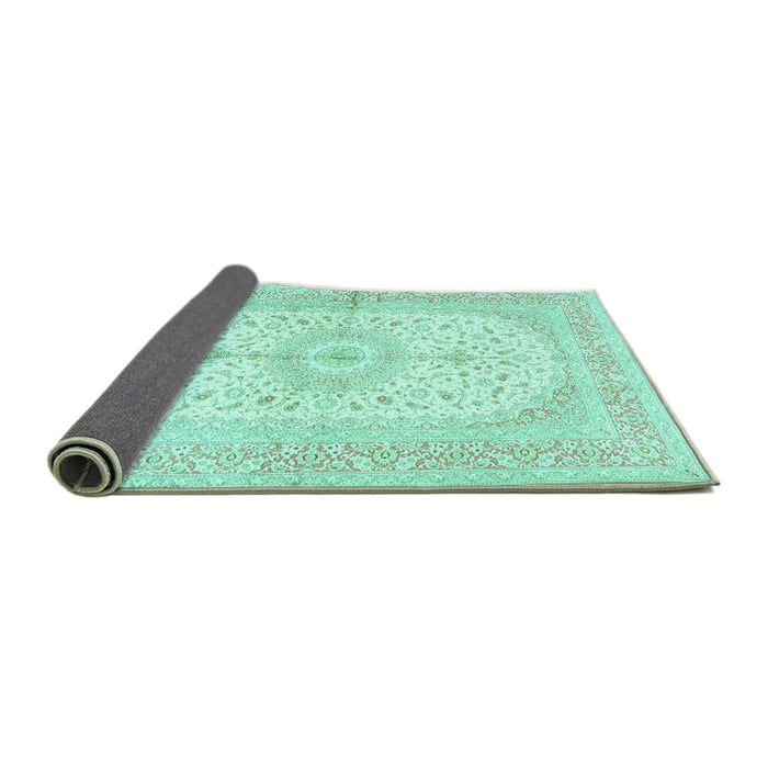 Sideview of Medallion Turquoise Traditional Rug, tr3181turq