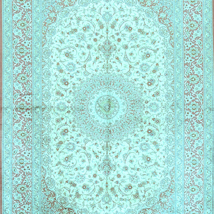 Machine Washable Medallion Light Blue Traditional Rug, wshtr3181lblu