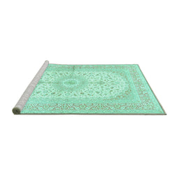 Sideview of Machine Washable Medallion Turquoise Traditional Area Rugs, wshtr3181turq