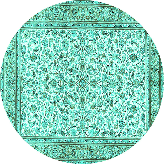 Round Machine Washable Persian Turquoise Traditional Area Rugs, wshtr3182turq