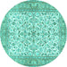 Round Machine Washable Persian Turquoise Traditional Area Rugs, wshtr3182turq