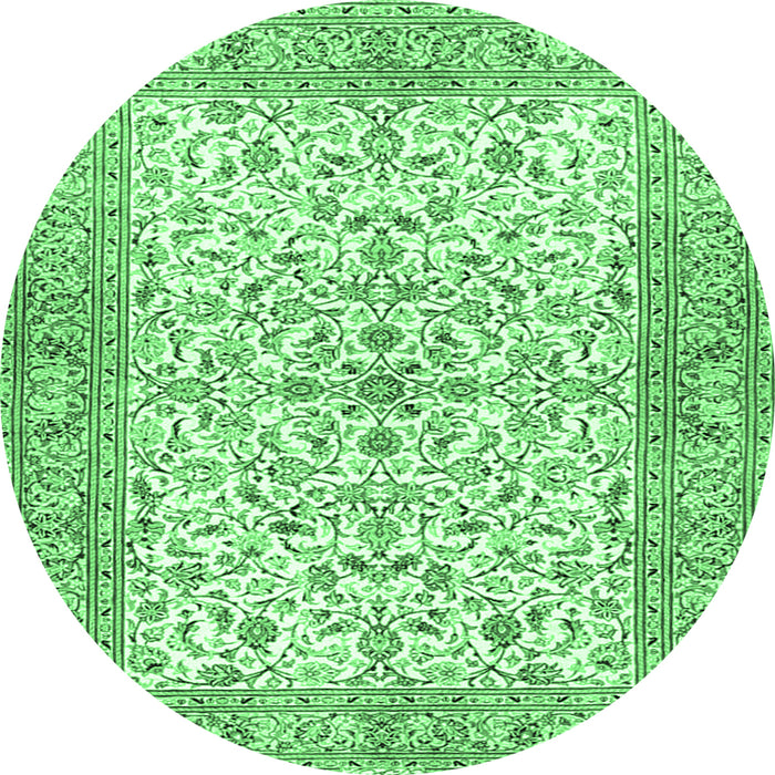 Round Machine Washable Persian Emerald Green Traditional Area Rugs, wshtr3182emgrn