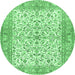 Round Machine Washable Persian Emerald Green Traditional Area Rugs, wshtr3182emgrn