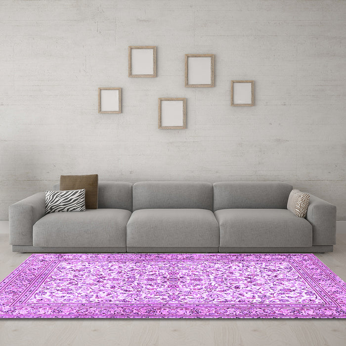 Machine Washable Persian Purple Traditional Area Rugs in a Living Room, wshtr3182pur