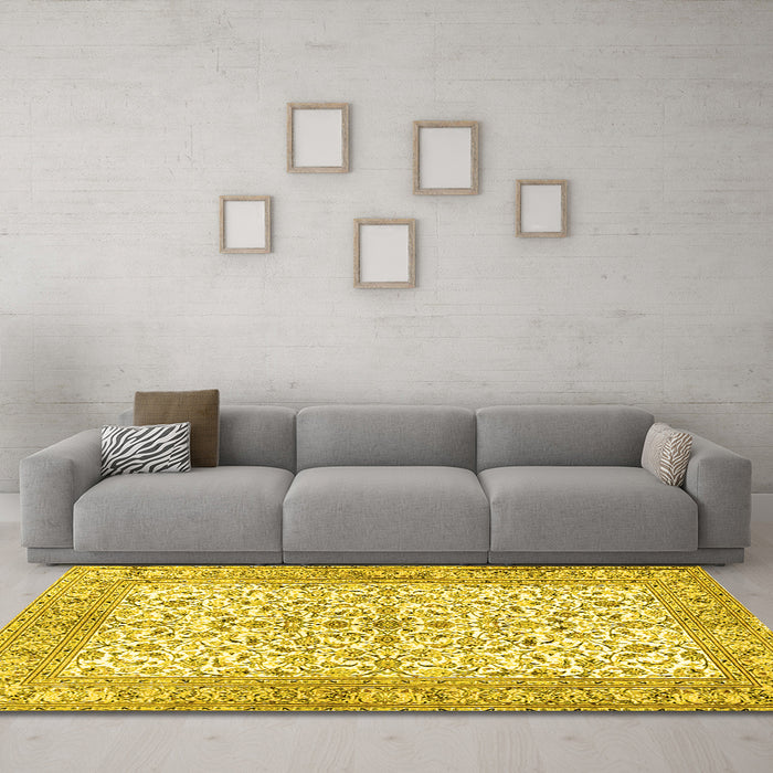 Machine Washable Persian Yellow Traditional Rug in a Living Room, wshtr3182yw