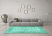 Machine Washable Persian Turquoise Traditional Area Rugs in a Living Room,, wshtr3182turq