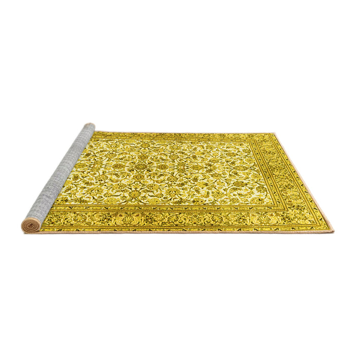 Sideview of Machine Washable Persian Yellow Traditional Rug, wshtr3182yw