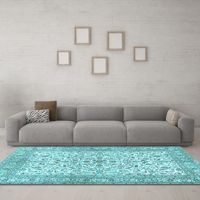 Machine Washable Persian Light Blue Traditional Rug in a Living Room, wshtr3182lblu