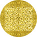 Round Machine Washable Persian Yellow Traditional Rug, wshtr3182yw