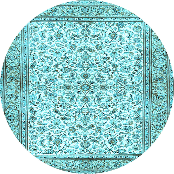 Round Machine Washable Persian Light Blue Traditional Rug, wshtr3182lblu