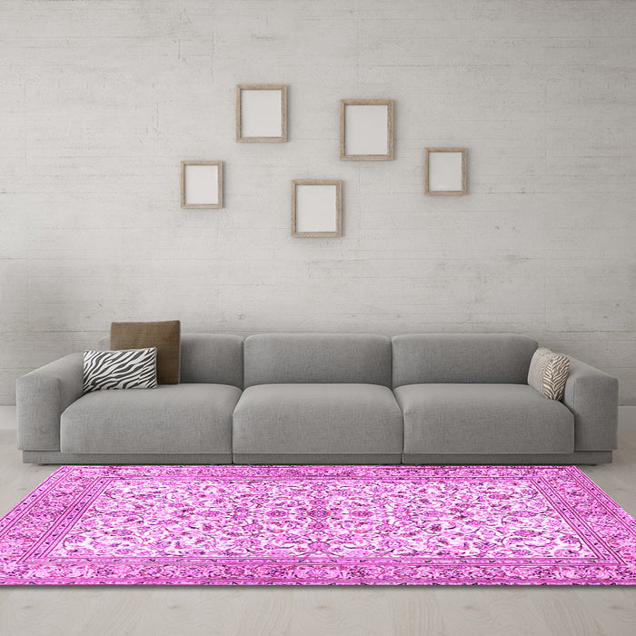 Machine Washable Persian Pink Traditional Rug in a Living Room, wshtr3182pnk