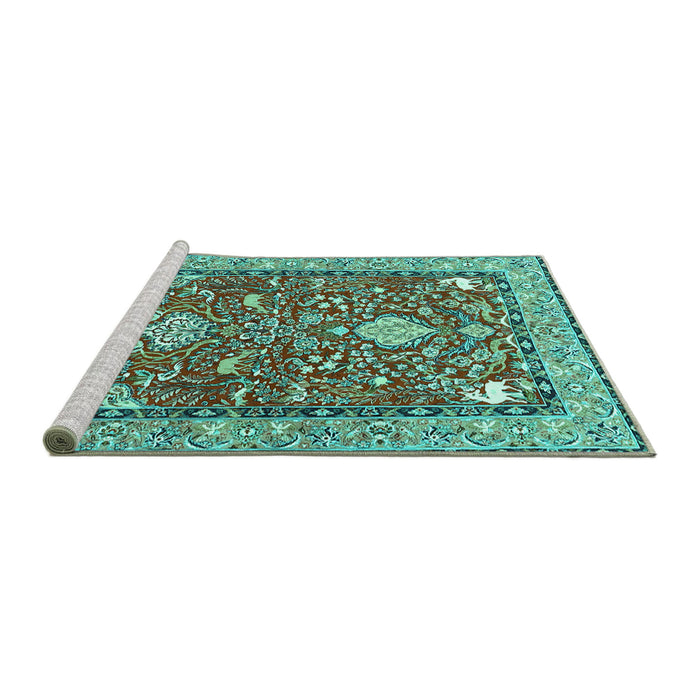 Sideview of Machine Washable Animal Turquoise Traditional Area Rugs, wshtr3183turq