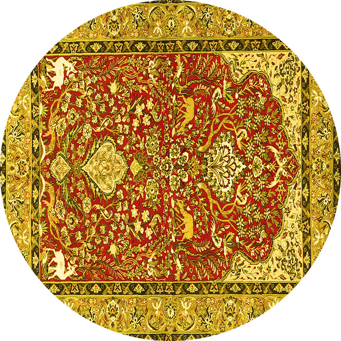 Round Machine Washable Animal Yellow Traditional Rug, wshtr3183yw