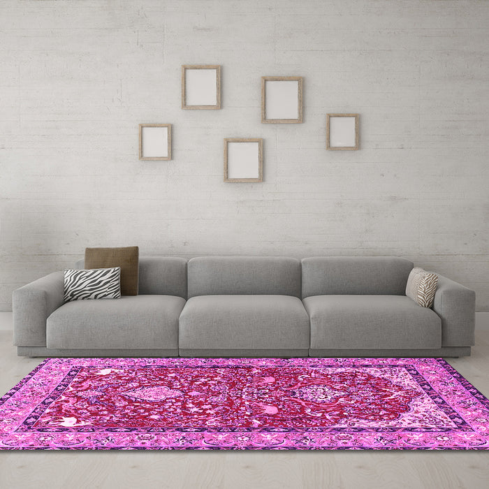 Machine Washable Animal Pink Traditional Rug in a Living Room, wshtr3183pnk