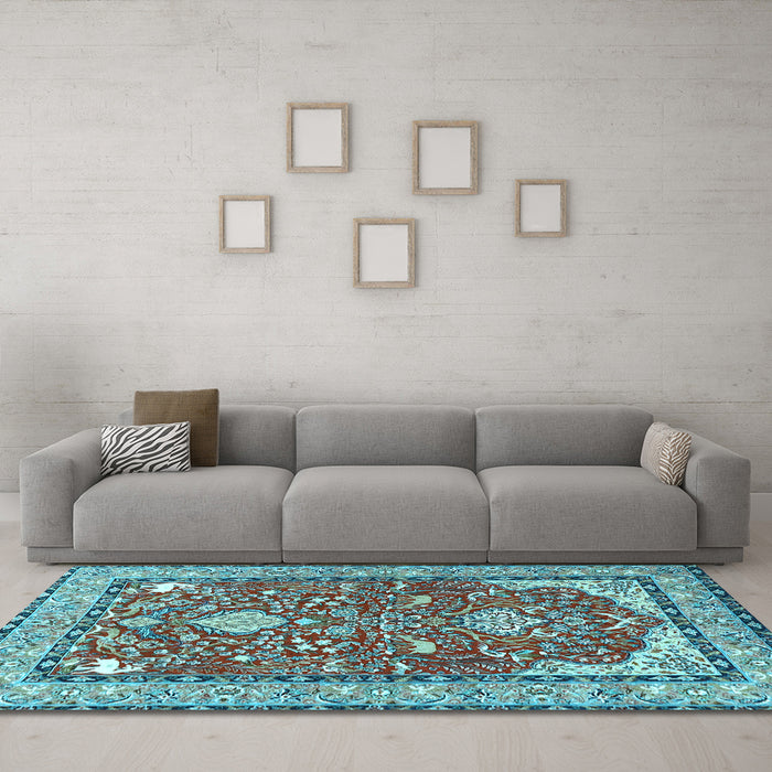 Machine Washable Animal Light Blue Traditional Rug in a Living Room, wshtr3183lblu