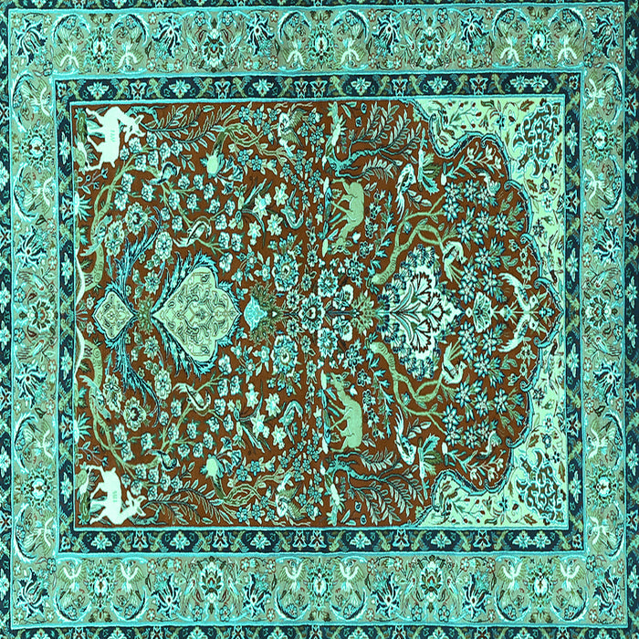 Square Animal Turquoise Traditional Rug, tr3183turq