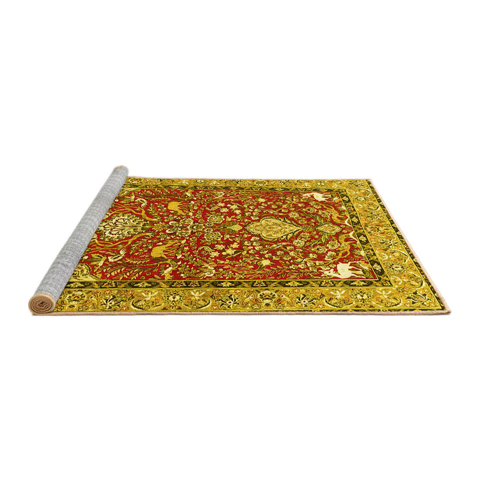 Sideview of Machine Washable Animal Yellow Traditional Rug, wshtr3183yw