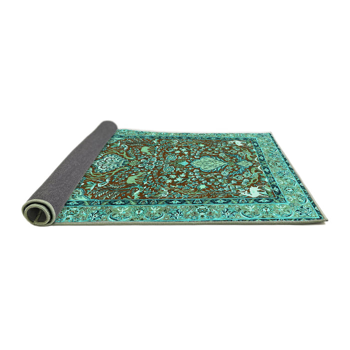 Sideview of Animal Turquoise Traditional Rug, tr3183turq