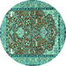 Round Machine Washable Animal Turquoise Traditional Area Rugs, wshtr3183turq