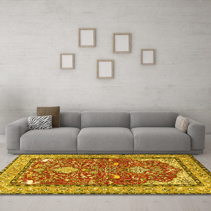 Machine Washable Animal Yellow Traditional Rug in a Living Room, wshtr3183yw