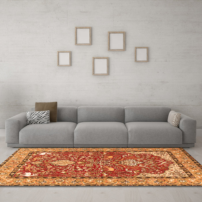Machine Washable Animal Orange Traditional Area Rugs in a Living Room, wshtr3183org