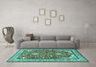 Machine Washable Animal Turquoise Traditional Area Rugs in a Living Room,, wshtr3183turq