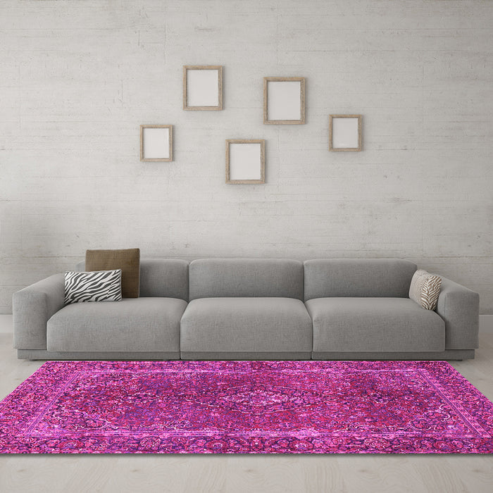 Machine Washable Persian Pink Traditional Rug in a Living Room, wshtr3184pnk