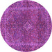 Round Machine Washable Persian Purple Traditional Area Rugs, wshtr3184pur