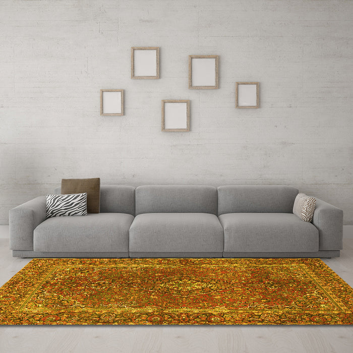Machine Washable Persian Yellow Traditional Rug in a Living Room, wshtr3184yw