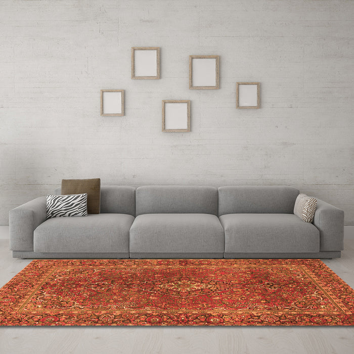 Machine Washable Persian Orange Traditional Area Rugs in a Living Room, wshtr3184org