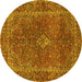 Round Machine Washable Persian Yellow Traditional Rug, wshtr3184yw