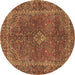 Round Persian Brown Traditional Rug, tr3184brn