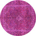 Round Machine Washable Persian Pink Traditional Rug, wshtr3184pnk