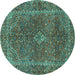 Round Machine Washable Persian Turquoise Traditional Area Rugs, wshtr3184turq