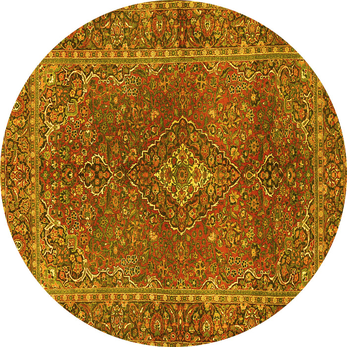 Round Persian Yellow Traditional Rug, tr3184yw