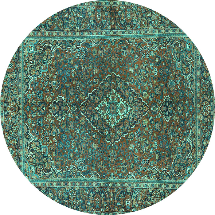 Round Persian Turquoise Traditional Rug, tr3184turq