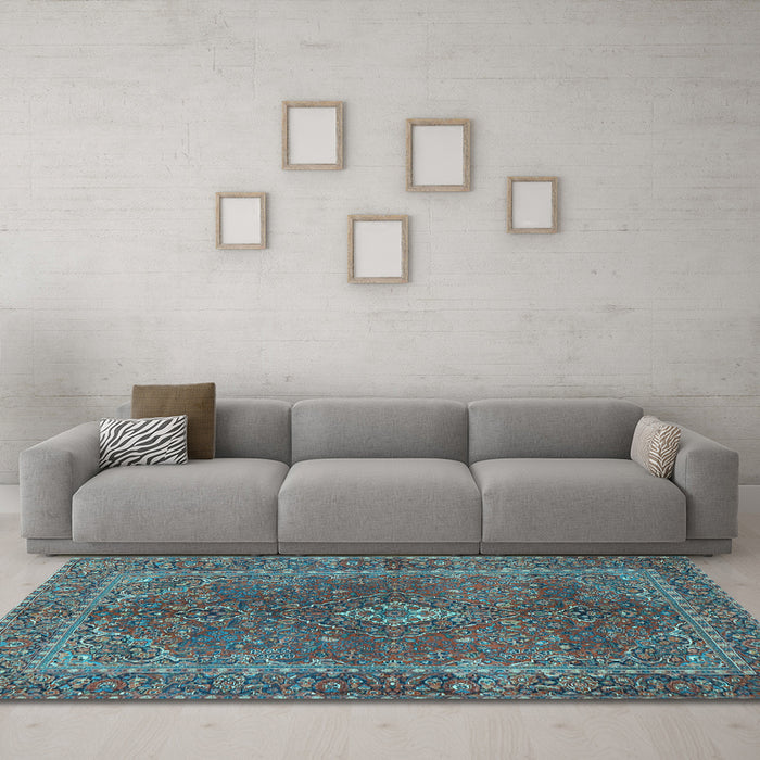 Machine Washable Persian Light Blue Traditional Rug in a Living Room, wshtr3184lblu