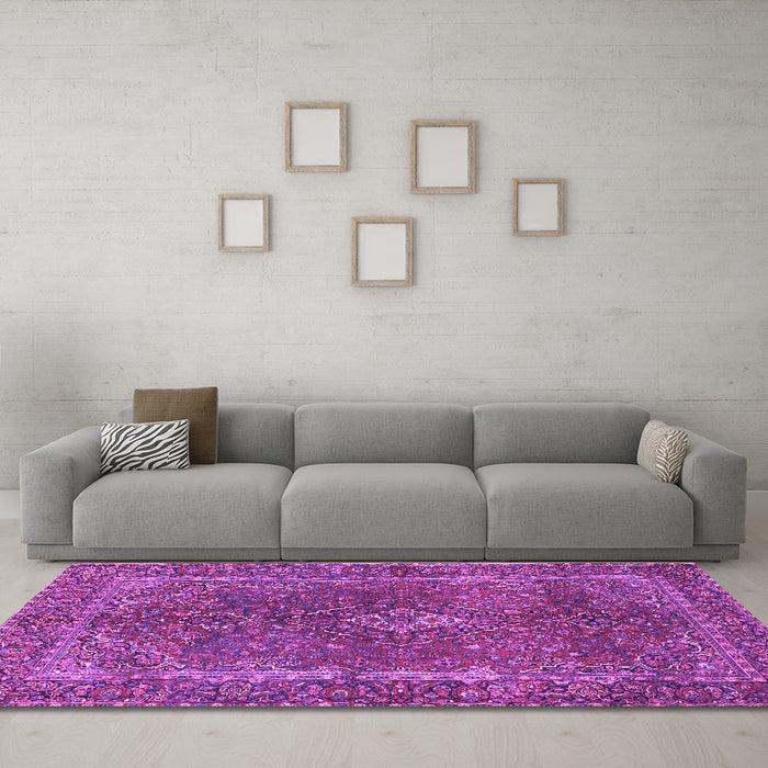 Machine Washable Persian Purple Traditional Area Rugs in a Living Room, wshtr3184pur