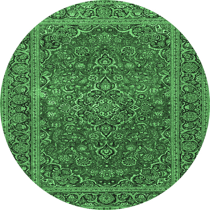 Round Persian Emerald Green Traditional Rug, tr3185emgrn