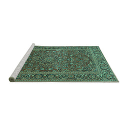 Sideview of Machine Washable Persian Turquoise Traditional Area Rugs, wshtr3185turq
