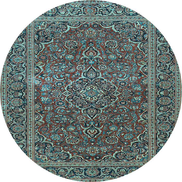 Round Machine Washable Persian Light Blue Traditional Rug, wshtr3185lblu