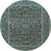 Round Machine Washable Persian Light Blue Traditional Rug, wshtr3185lblu