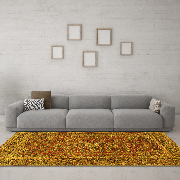 Machine Washable Persian Yellow Traditional Rug in a Living Room, wshtr3185yw