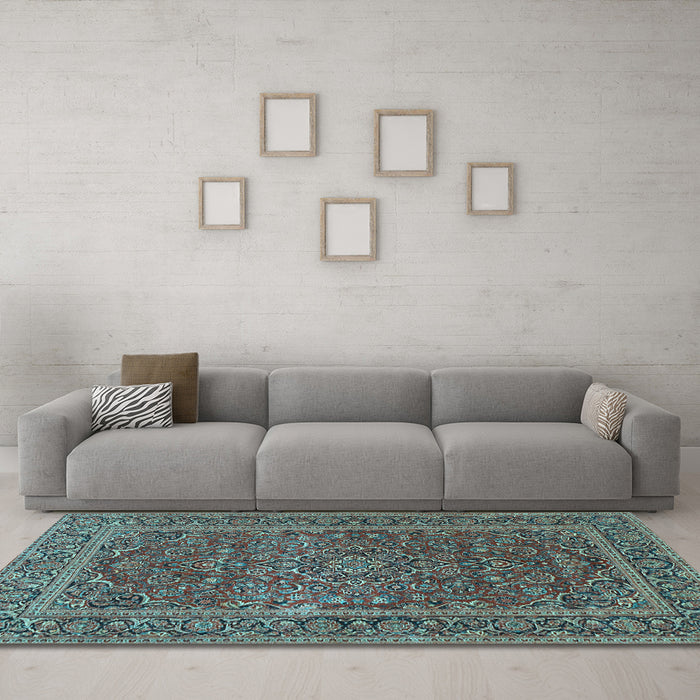 Machine Washable Persian Light Blue Traditional Rug in a Living Room, wshtr3185lblu